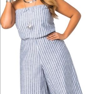 Cropped wide leg linen jumpsuit